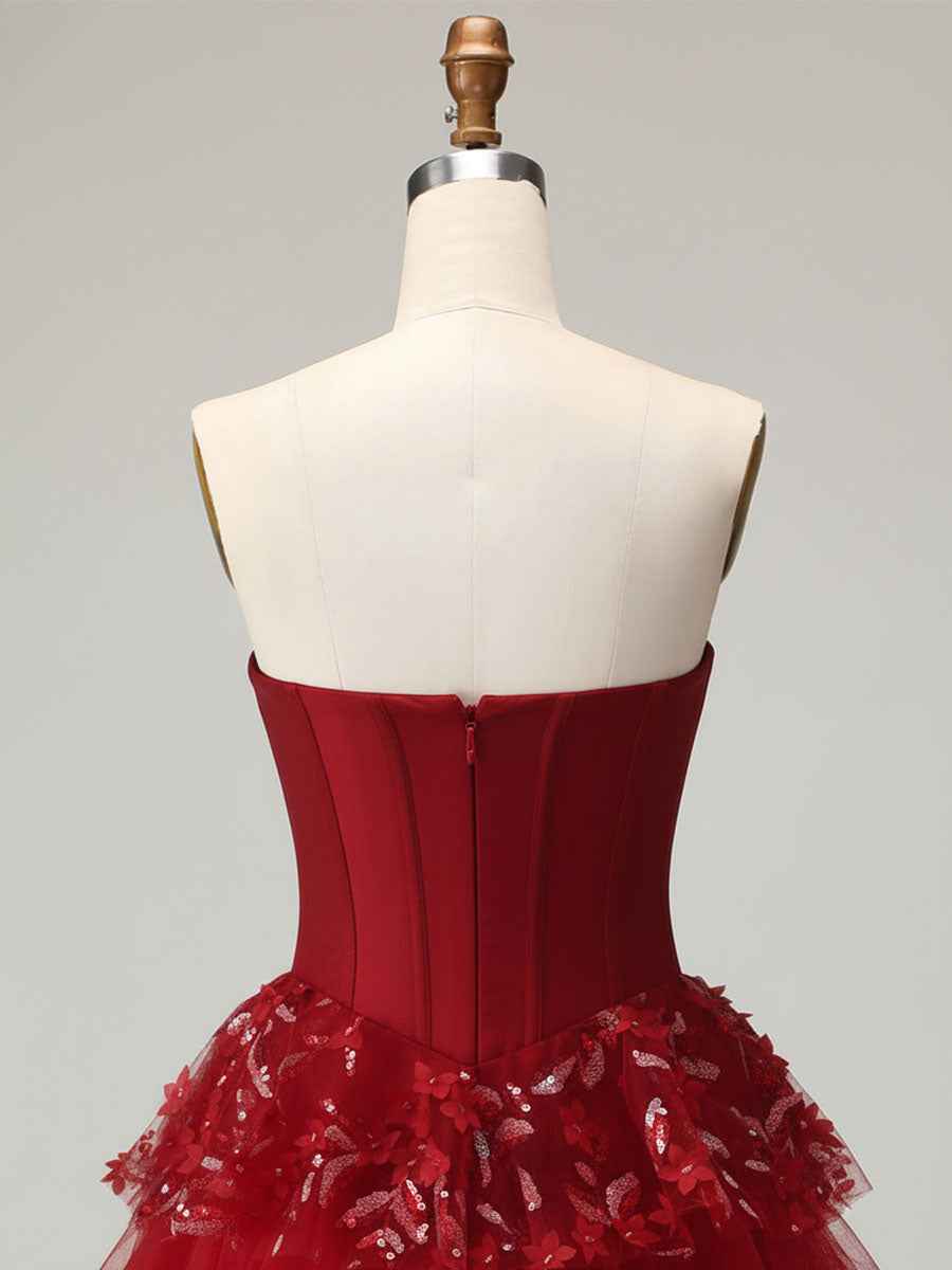 Corset Bodice Tiered Long Prom Dress with 3D Floral Appliqu¡§|s