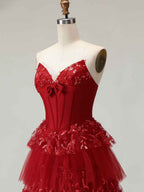 Corset Bodice Tiered Long Prom Dress with 3D Floral Appliqu¡§|s