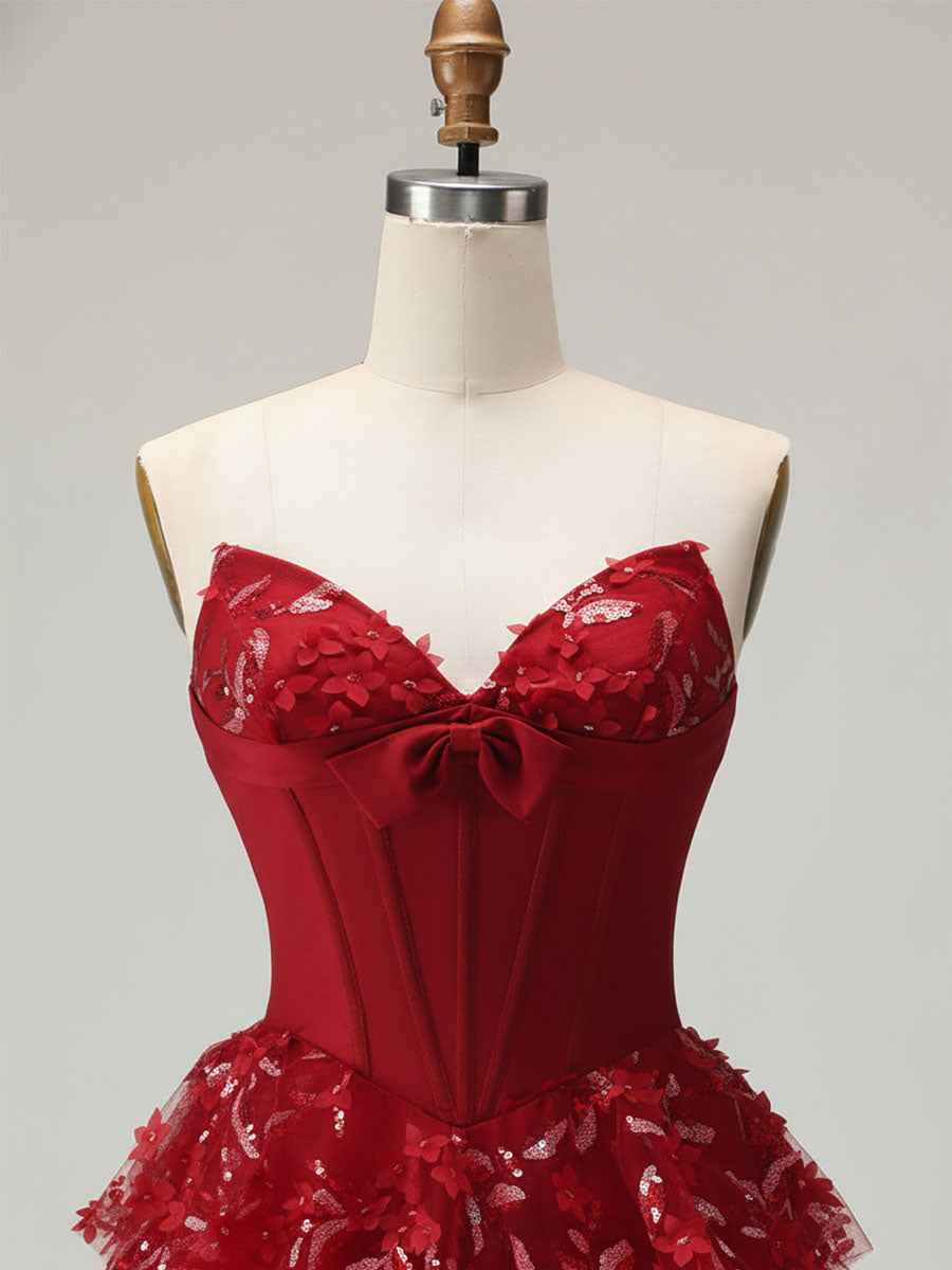 Corset Bodice Tiered Long Prom Dress with 3D Floral Appliqu¡§|s