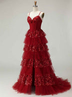 Corset Bodice Tiered Long Prom Dress with 3D Floral Appliqu¡§|s
