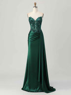 Strapless Illusion Bodice Prom Dress with Satin Skirt