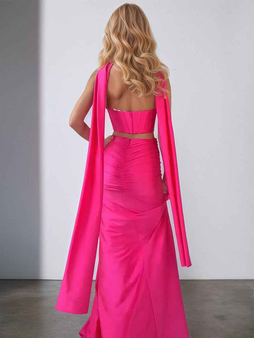 Strapless Mermaid Long Corset Prom Dress with Slit BMBRIDE
