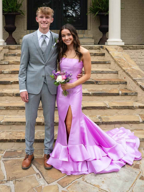 Strapless Mermaid Ruffle Long Prom Dress with Slit BMBRIDE