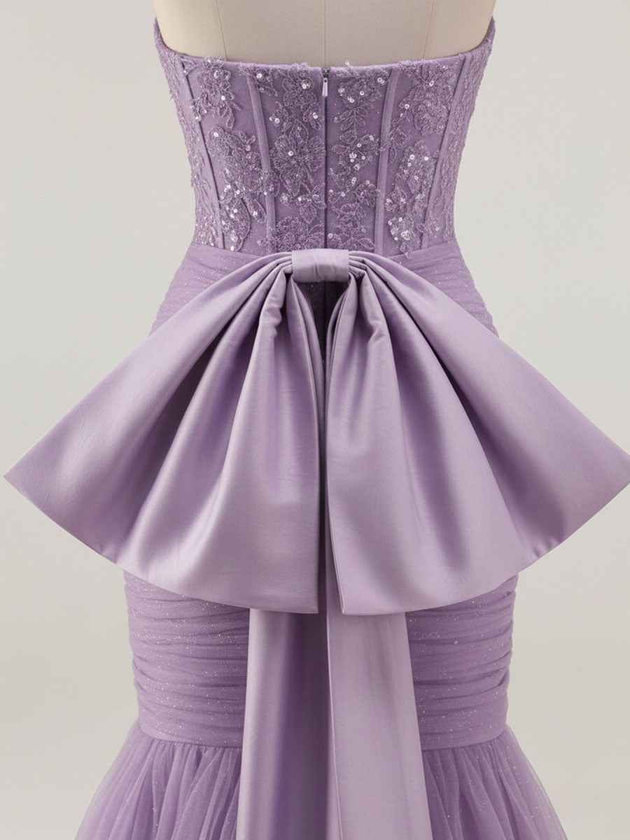 Strapless Mermaid Sequin Corset Ruched Long Prom Dress