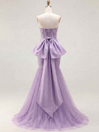 Red Strapless Mermaid Sequin Corset Ruched Long Prom Dress