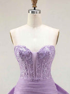 Strapless Mermaid Sequin Corset Ruched Long Prom Dress