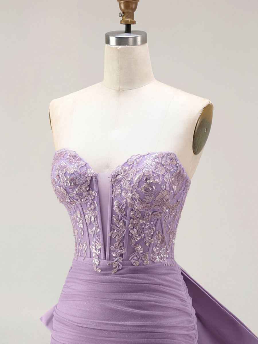 Strapless Mermaid Sequin Corset Ruched Long Prom Dress