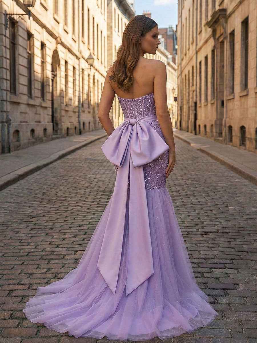 Strapless Mermaid Sequin Corset Ruched Long Prom Dress