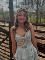 Strapless Pleated Corset Beaded Tiered Long Prom Dress