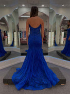 Strapless Sweetheart Corset Bodice Prom Dress with All-over Lace