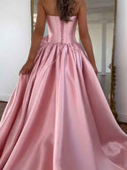 Strapless 3D Flower Prom Dresses for Women High Slit Satin Formal Dress
