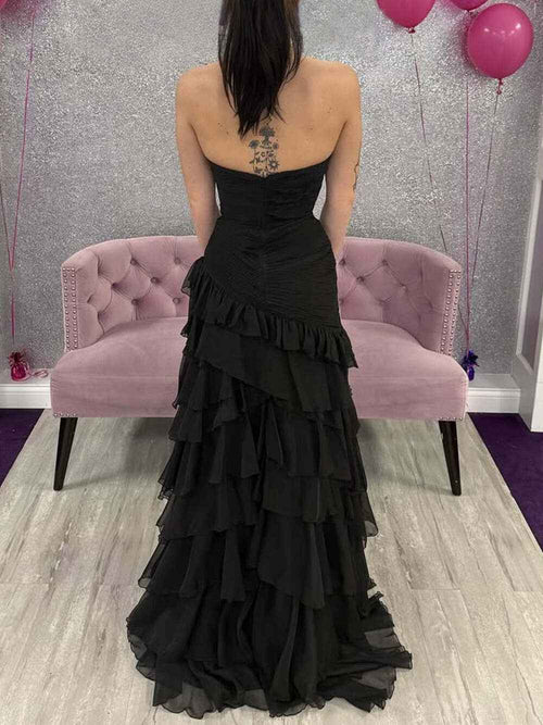 Strapless Mermaid Tiered Chiffon Skirt Prom Dress with Ruffle BMBRIDE