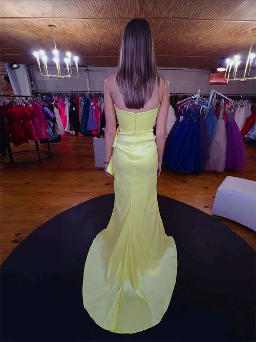 Strapless Ruffles Hem Long Prom Dress with Slit BMBRIDE