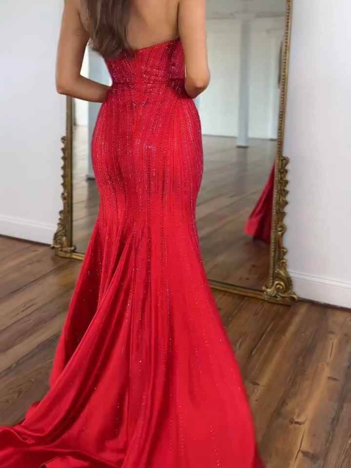 Navy Blue Strapless Sequin Prom Dress with Linear Beading BMBRIDE
