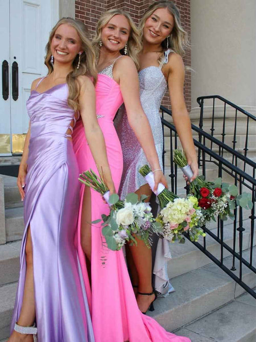 Straps Ruched Mermaid Long Prom Dress with Slit BMBRIDE
