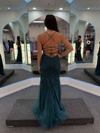 Sweetheart Strapless Floral Lace Prom Dress with High Slit