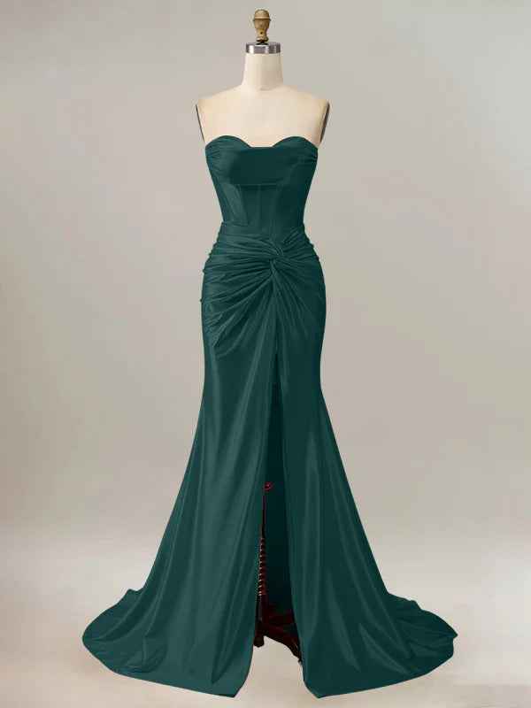 Royal Blue Mermaid Strapless Sweetheart Corset Long Prom Dress with Slit
