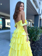 Teal Blue Tiered Ruffle Prom Dress with Crystal Basque Waist Corset