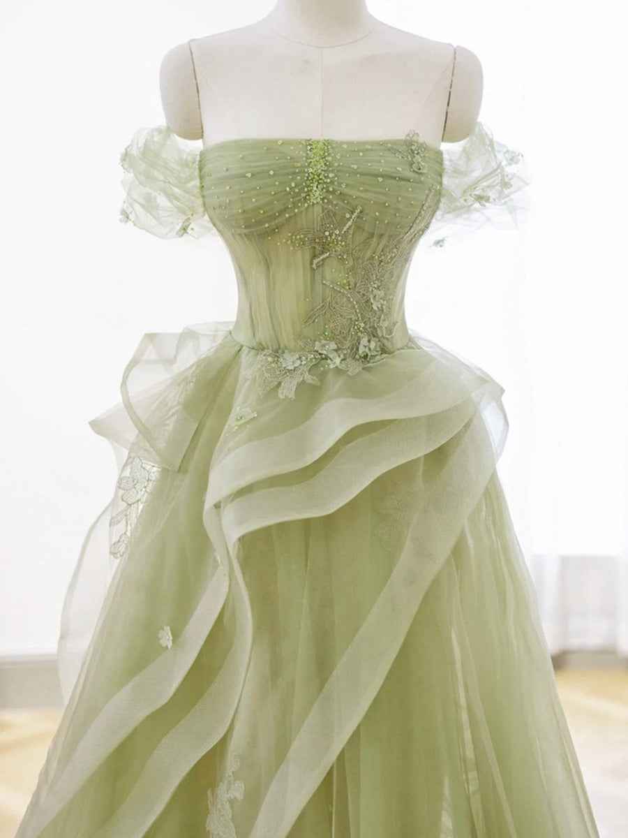Tulle Lace Long Prom Dress with Corset Formal Party Dress