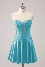 Fuchsia Strapless Corset A Line Short Homecoming Dress