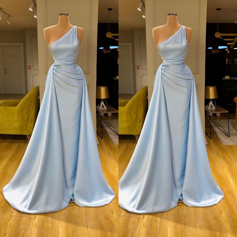 BMbride Unique Cross Sweetheart Light Blue Soft-pleated Long Prom Dress BMbride