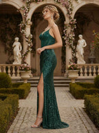 V-Neck Appliques Lace Corset Long Prom Dress with Slit