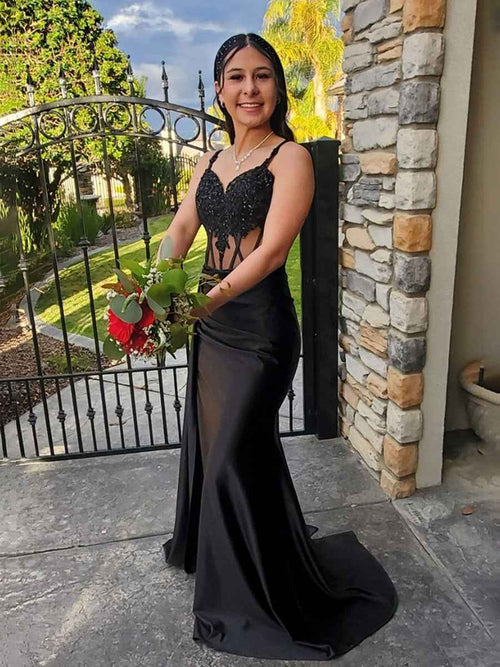 V-Neck Sequin Appliques Long Prom Dress with Slit BMBRIDE