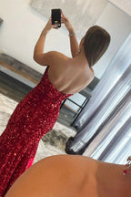 Eye-catching Mermaid Strapless Sequins Long Prom Dress with Slit BM bride