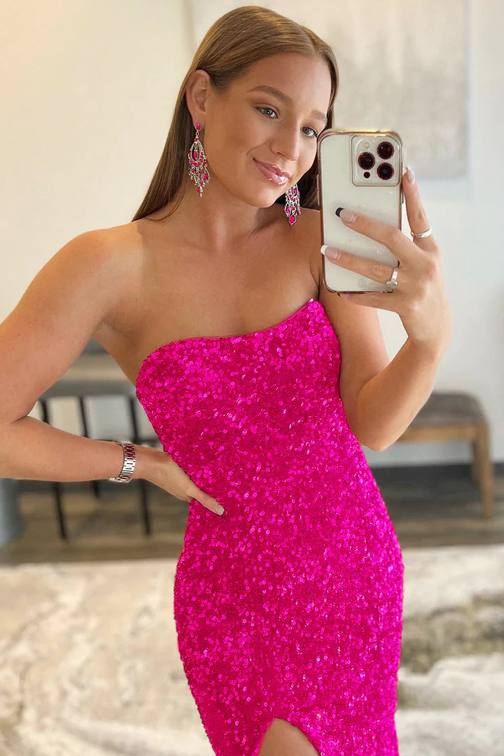Eye-catching Mermaid Strapless Sequins Long Prom Dress with Slit BM bride