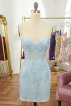 Tight Pink Short Homecoming Dress with Appliques BM bride