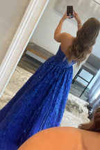 Lovely A-line Sequined Lace Long Prom Dress with Pockets BM bride