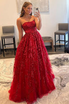 Lovely A-line Sequined Lace Long Prom Dress with Pockets BM bride