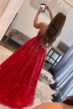 Lovely A-line Sequined Lace Long Prom Dress with Pockets BM bride