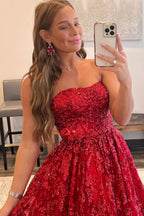 Lovely A-line Sequined Lace Long Prom Dress with Pockets BM bride