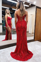 Elegant Mermaid Spaghetti Straps Appliques Prom Dress with Slit BM bride