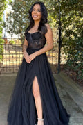 Enchanting A-Line Sweetheart Corset Tulle Prom Dress with a Flattering Slit BM bride