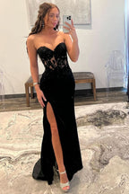 Elegant Sheath Sweetheart Long Satin Prom Dress with Slit BM bride