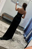 Elegant Sheath Sweetheart Long Satin Prom Dress with Slit BM bride