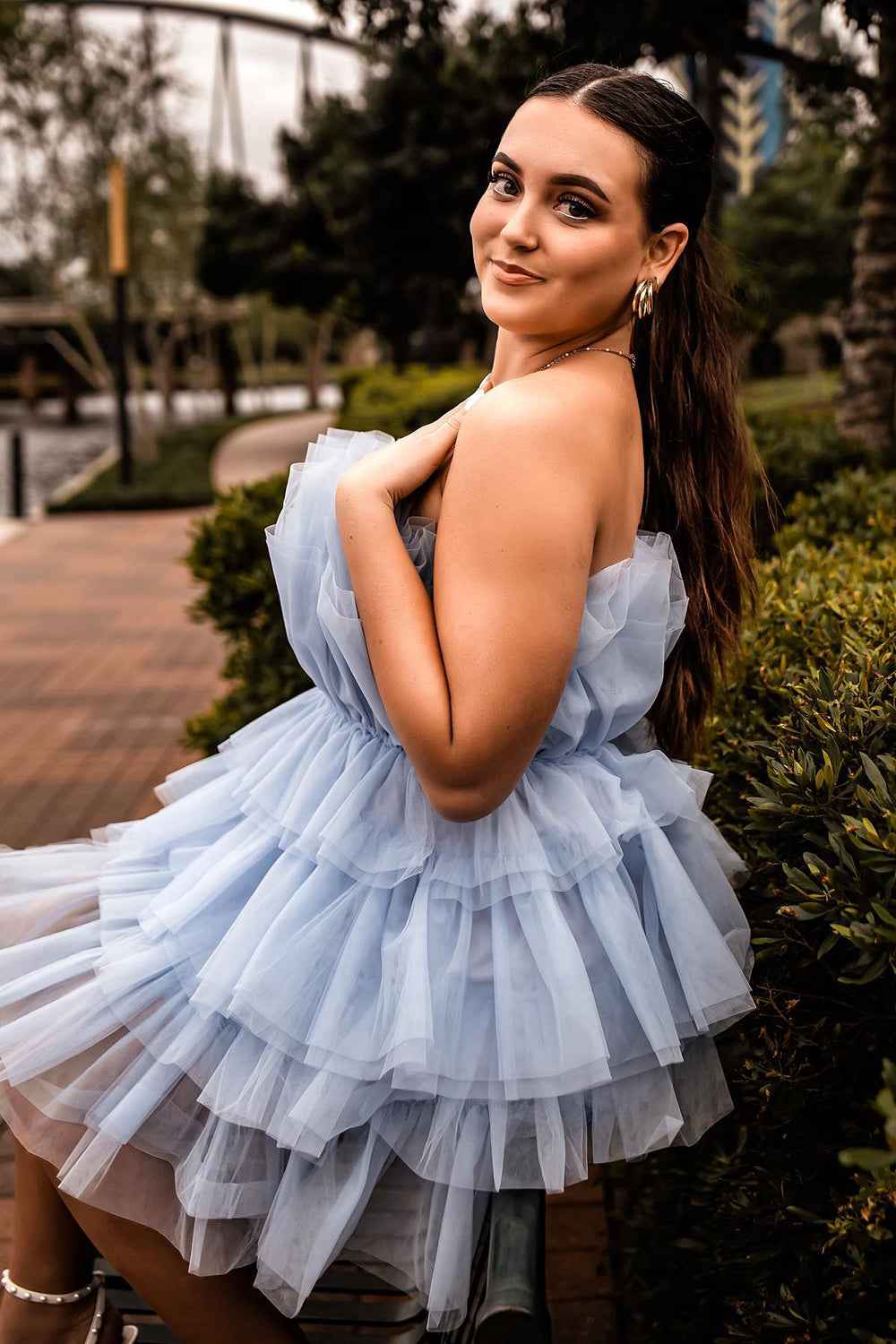 Pink Strapless A-Line Tiered Tulle Short Homecoming Dress