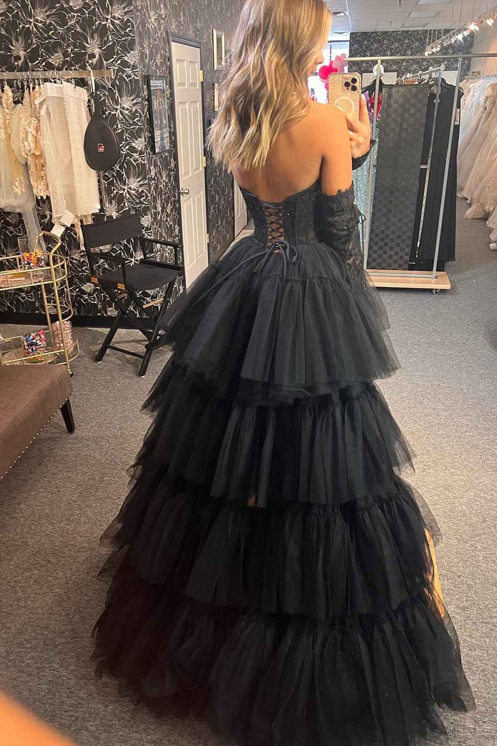 Hot Pink High Low Detachable Sleeves Corset Homecoming Dress with Lace Bmbride