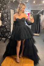 Hot Pink High Low Detachable Sleeves Corset Homecoming Dress with Lace Bmbride