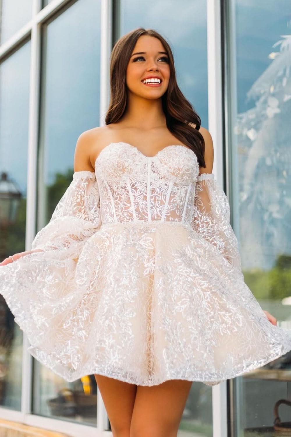 Lorna |A Line Sweetheart Corset Homecoming Dress with Sleeves BM bride
