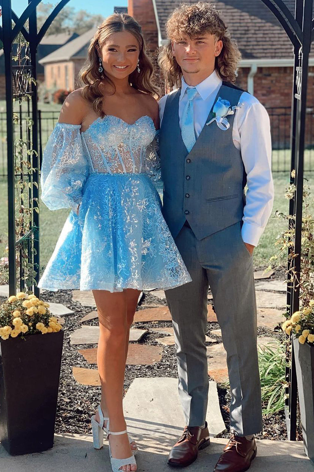 Lorna |A Line Sweetheart Corset Homecoming Dress with Sleeves BM bride