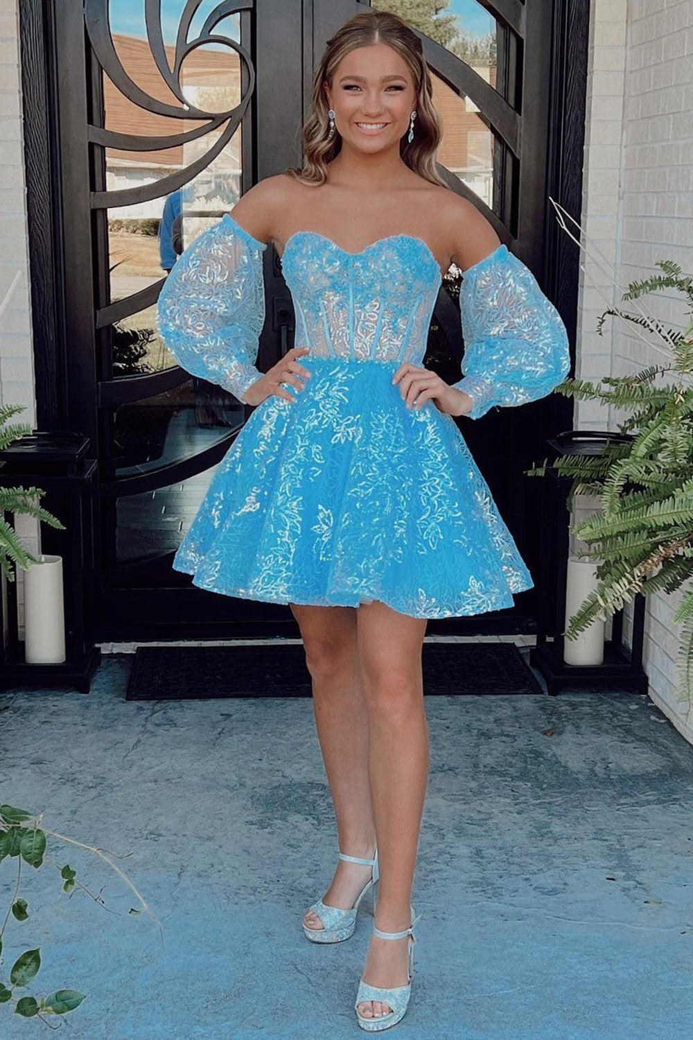 Lorna |A Line Sweetheart Corset Homecoming Dress with Sleeves BM bride