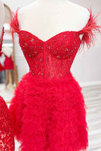 Sparkly Purple Corset A-Line Short Homecoming Dress with Feathers Bmbride