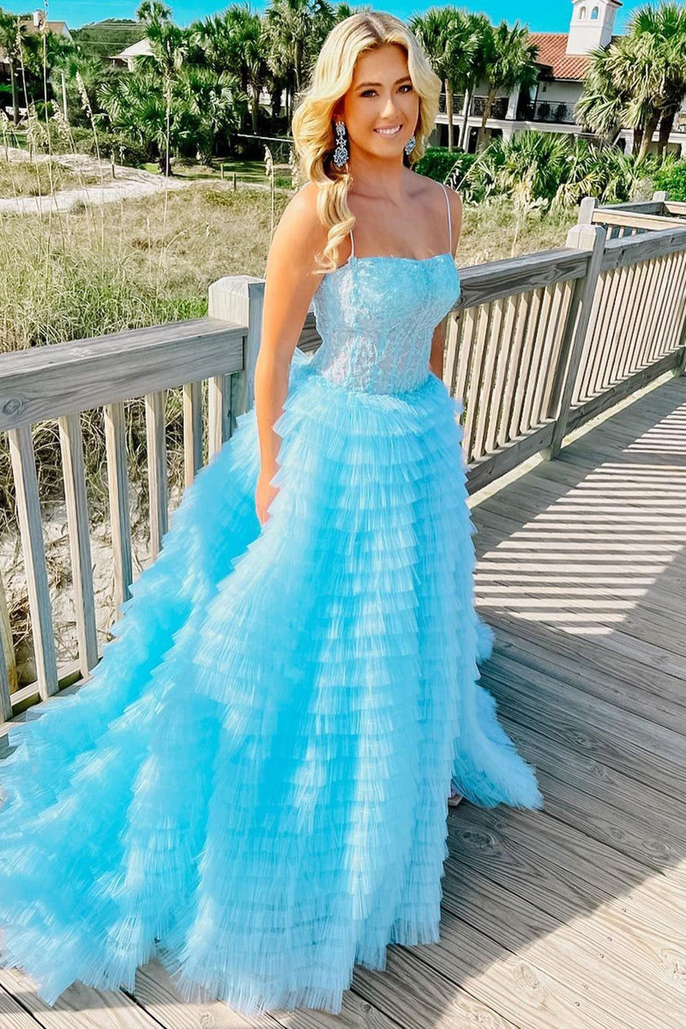 Graceful A-Line Spaghetti Straps Corset Ruffled Prom Dress BM bride