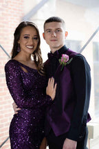 Sparkly Black Sequins One Shoulder One Sleeve Keyhole Tight Short Homecoming Dress Bmbride