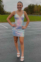 Sparkly Golden Sequined Lace-Up Back Tight Short Homecoming Dress with Fringes Bmbride
