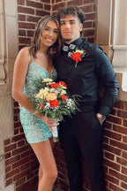 Sparkly Green Sequined Lace-Up Back Tight Short Homecoming Dress with Fringes Bmbride