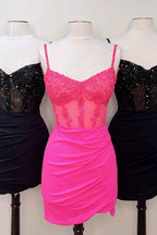 Glitter Black Corset Satin Asymmetrical Tight Short Homecoming Dress with Sequins Bmbride